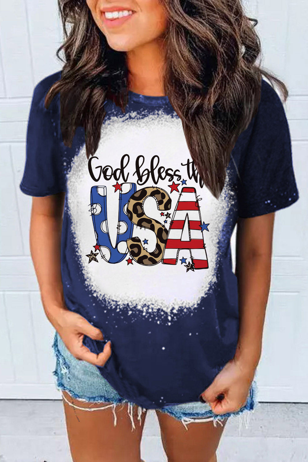 Blue God Bless the USA Print Tie Dye T-Shirt Graphic Tees JT's Designer Fashion