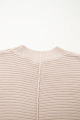 Parchment Mixed Texture Patchwork Knitted Puff Sleeve Sweater Sweaters JT's Designer Fashion