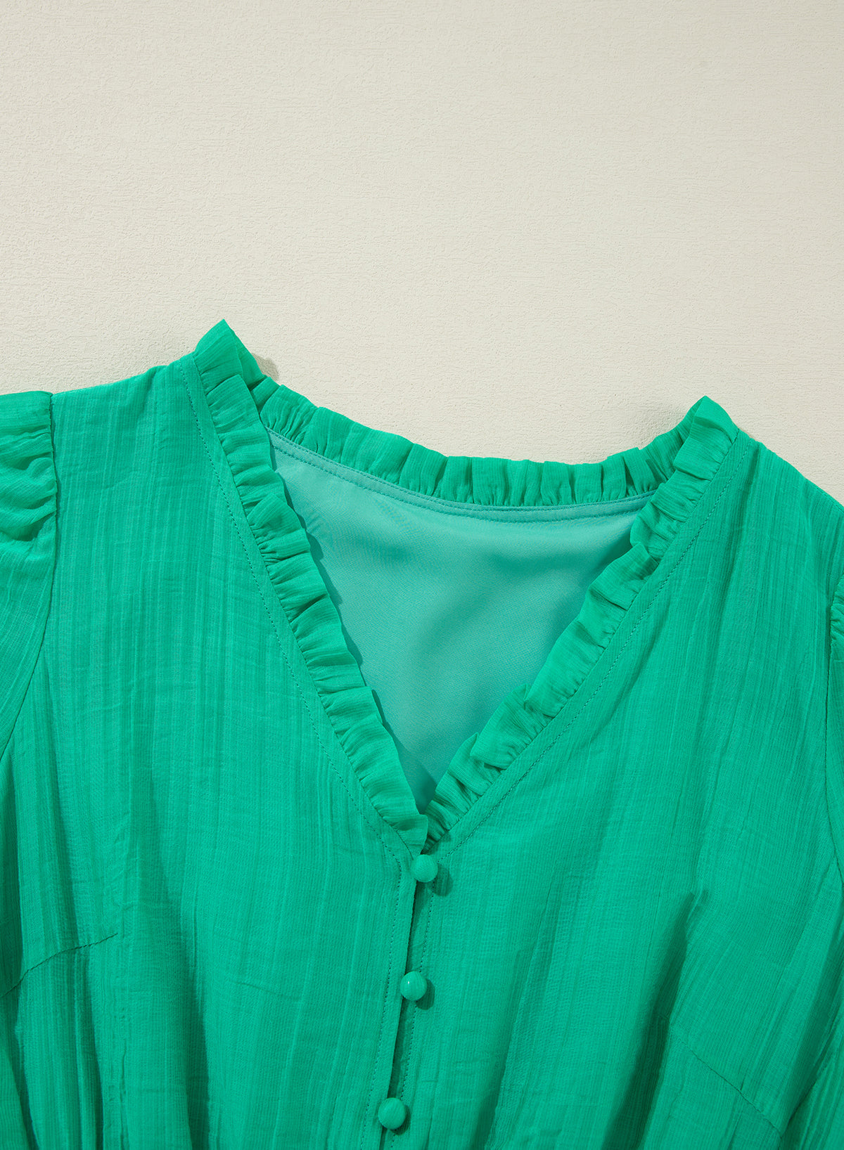Sea Green Frilly V Neck Puff Sleeve Drawstring Shift Mini Dress Mini Dresses JT's Designer Fashion