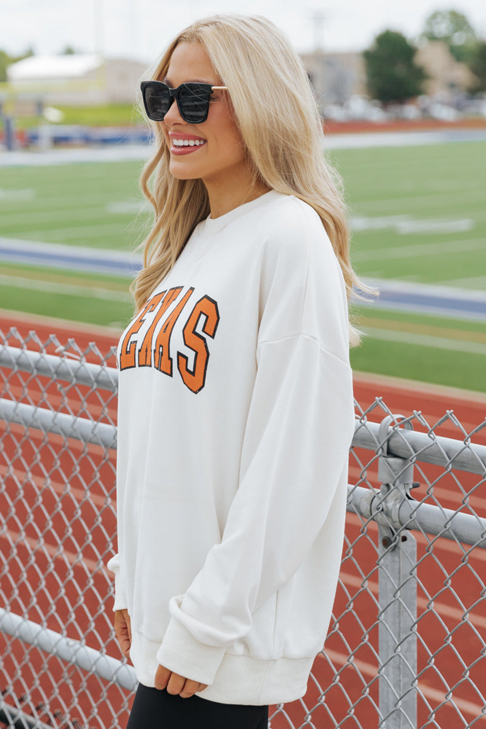 White TEXAS Graphic Drop Shoulder Crewneck Sweatshirt Graphic Sweatshirts JT's Designer Fashion