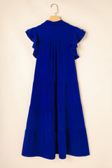 Bluing Ruffled Short Sleeve Collared V Neck Tiered Midi Dress Midi Dresses JT's Designer Fashion