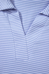 Sky Blue Stripe Dolman Sleeve Polo Shirt and Drawstring Shorts Set Short Sets JT's Designer Fashion