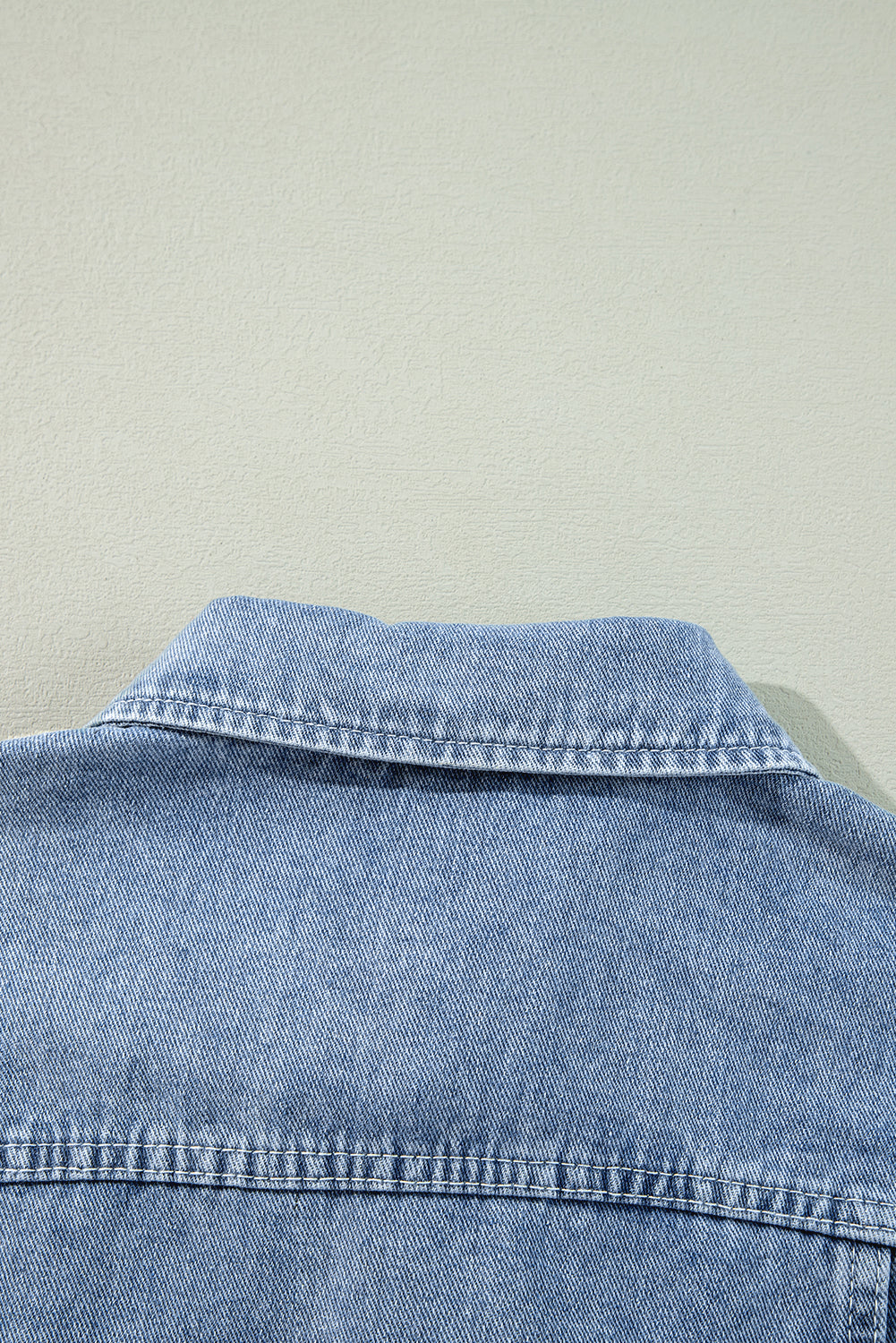 Beau Blue Ruffle Raw Hem Flap Pockets Denim Jacket Denim Jackets JT's Designer Fashion