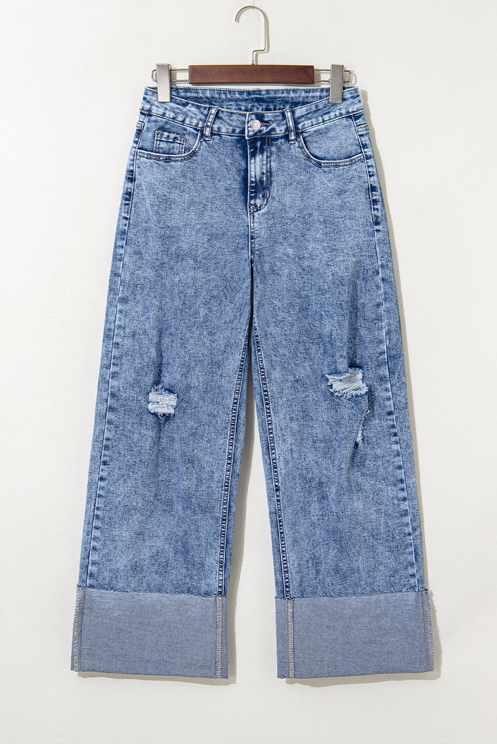 Ashleigh Blue Mineral Wash Bottom Cuff Distressed Wide Leg Jeans Jeans JT's Designer Fashion