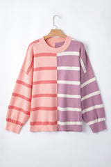 Pink Stripe Colorblock Oversized Sweater Sweaters JT's Designer Fashion
