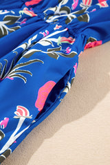 Sky Blue Floral Puff Short Sleeve V Neck High Waist Maxi Dress Floral Dresses JT's Designer Fashion