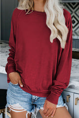 Wine Fiery Red Solid Crew Neck Pullover Sweatshirt Sweatshirts & Hoodies JT's Designer Fashion