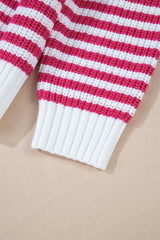 Pink Stripe Zip up Collar Drop Shoulder Sweater Sweaters JT's Designer Fashion