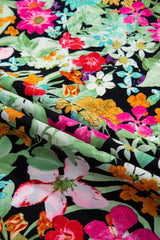Green Floral Puff Sleeve V Neck Tassel Drawstring Dress Floral Dresses JT's Designer Fashion