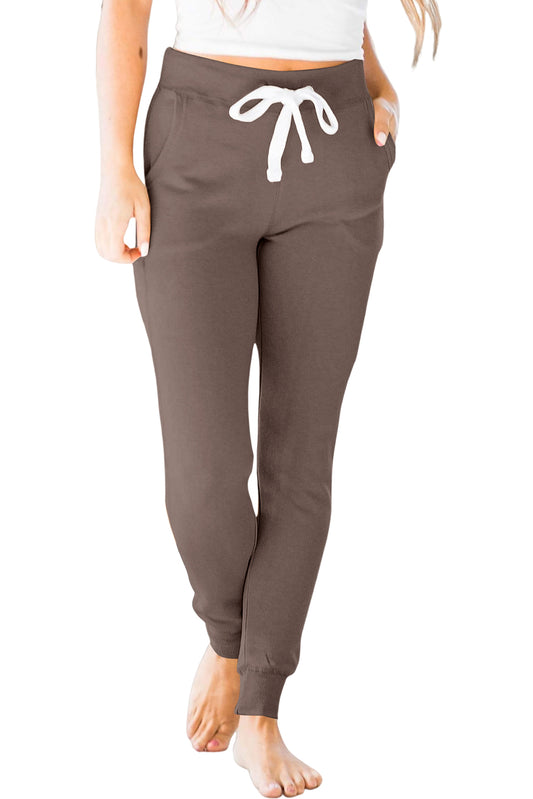 Dark Brown Drawstring Waist Pocketed Joggers Bottoms JT's Designer Fashion