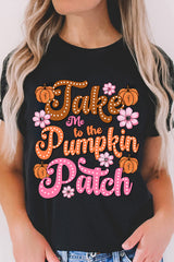 Black Take Me To The Pumpkin Patch Flower Print T Shirt Graphic Tees JT's Designer Fashion
