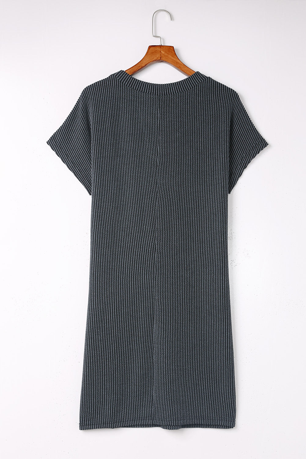 Gray Striped Ribbed Knit T-shirt Shift Dress T Shirt Dresses JT's Designer Fashion