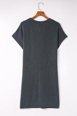 Gray Striped Ribbed Knit T-shirt Shift Dress T Shirt Dresses JT's Designer Fashion