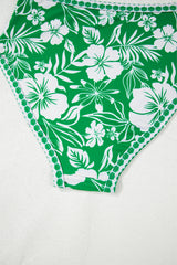 Green Floral Print One Shoulder High Waist Bikini Set Bikinis JT's Designer Fashion