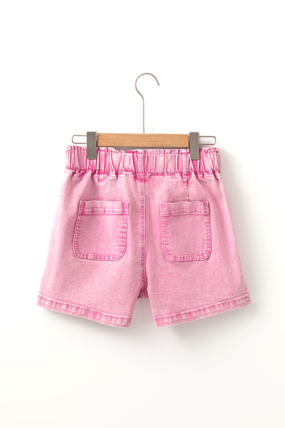 Strawberry Pink Elastic High Waisted Denim Shorts Denim Shorts JT's Designer Fashion