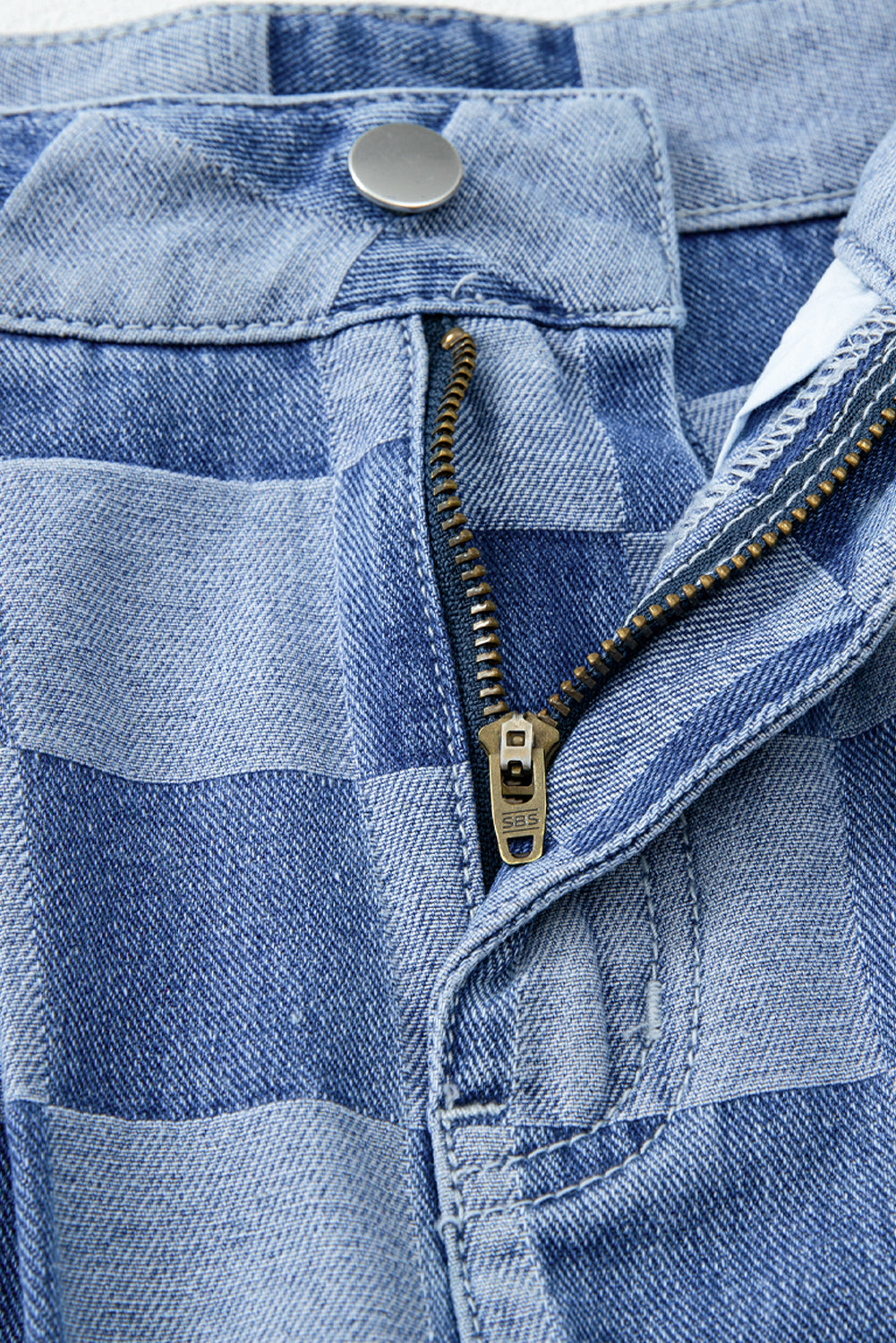 Dusk Blue Checkered Denim Wide Leg Jeans Jeans JT's Designer Fashion