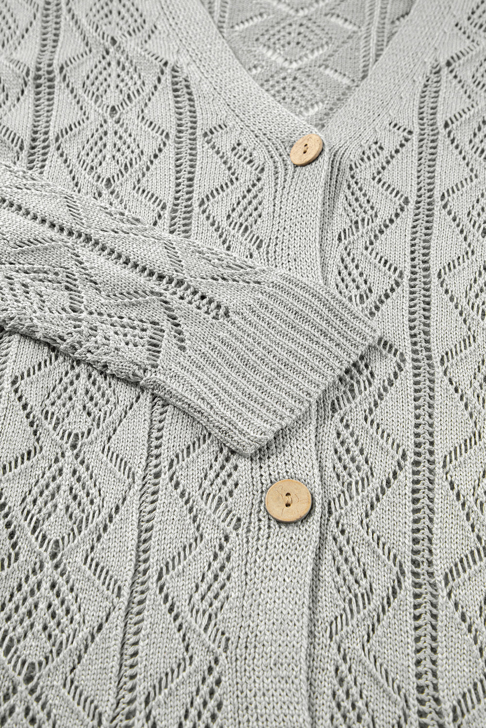 Gray Hollow Out Buttons Front Long Cardigan Cardigans JT's Designer Fashion