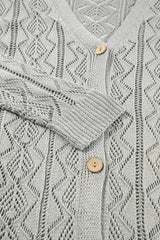Gray Hollow Out Buttons Front Long Cardigan Cardigans JT's Designer Fashion