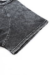 Black Acid Washed Short Lounge Set Short Sets JT's Designer Fashion