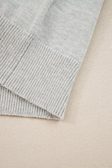 Light Grey Button Keyhole Lace Patchwork Drop Shoulder Sweater Sweaters JT's Designer Fashion