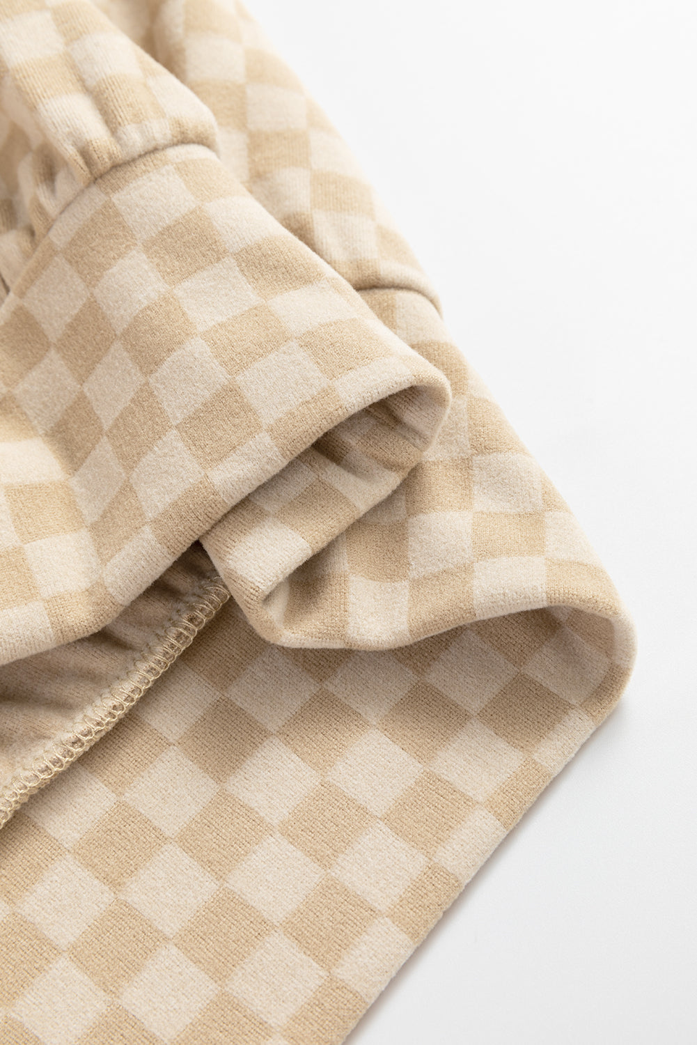 Khaki Checkered Print Kangaroo Pocket Drawstring Hoodie Sweatshirts & Hoodies JT's Designer Fashion
