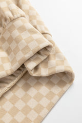 Khaki Checkered Print Kangaroo Pocket Drawstring Hoodie Sweatshirts & Hoodies JT's Designer Fashion