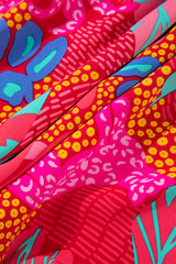 Rose Tropical Printed Lantern Sleeve V Neck Ruffled Plus Size Mini Dress Plus Size Mini Dresses JT's Designer Fashion