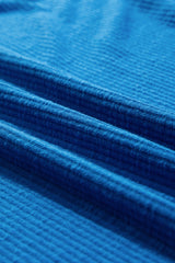 Blue Ribbed Exposed Seam Knit V Neck Long Sleeve Top Long Sleeve Tops JT's Designer Fashion