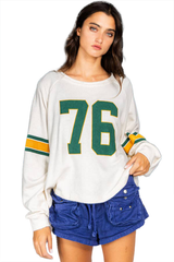 White Number 76 Printed Retro Sporty Long Sleeve Top Long Sleeve Tops JT's Designer Fashion