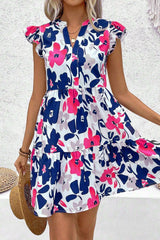Fashion Floral Print Notched Neck Flutter Sleeve Mini Dress Floral Dresses JT's Designer Fashion