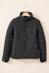 Black Solid Color Quilted Zip-up Puffer Jacket Jackets JT's Designer Fashion