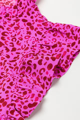 Rose Red Leopard Print Ruffled Trim Tiered Long Dress Maxi Dresses JT's Designer Fashion