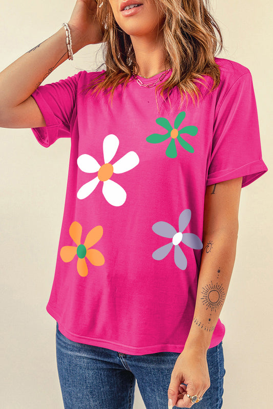 Rose Red Summer Flower Print Fashion Cotton Tee Graphic Tees JT's Designer Fashion