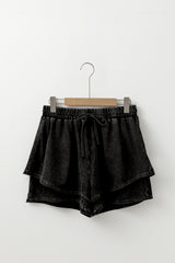 Black Mineral Wash French Terry High Waist Casual Shorts Casual Shorts JT's Designer Fashion