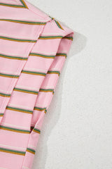 Pink Stripe Wide Short Sleeve Tee and Short Set Short Sets JT's Designer Fashion