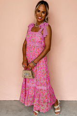 Rose Floral Lace Tied Strap Empire Waist Maxi Dress Floral Dresses JT's Designer Fashion