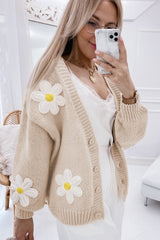 Parchment Elegant Flower Decor Button Front Cardigan Cardigans JT's Designer Fashion