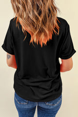Black Baseball Bow Knot Print Round Neck T Shirt Graphic Tees JT's Designer Fashion
