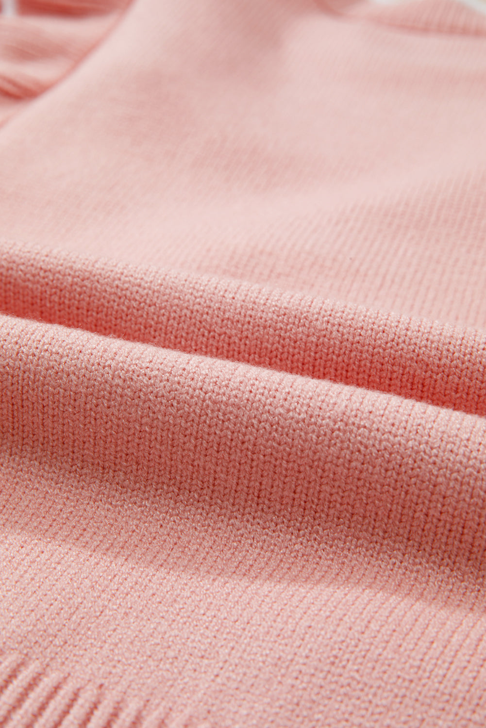 Light Pink Ruffled Bowknot Ribbed Trim Long Sleeve Sweater Sweaters JT's Designer Fashion