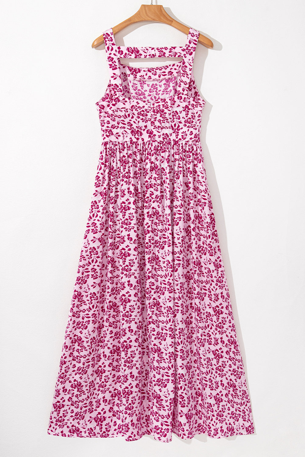 Pink Floral Cutout Back Empire Waist Sleeveless Long Dress Maxi Dresses JT's Designer Fashion