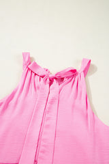 Pink Smocked Neck Knot Back Frilly Tiered Sleeveless Mini Dress Mini Dresses JT's Designer Fashion