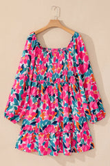 Plus Size Smocked Floral Square Neck Balloon Sleeve Dress Mini Dresses JT's Designer Fashion