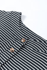Black white Striped Print Buttoned Wide Leg Sleeveless Jumpsuit Jumpsuits & Rompers JT's Designer Fashion