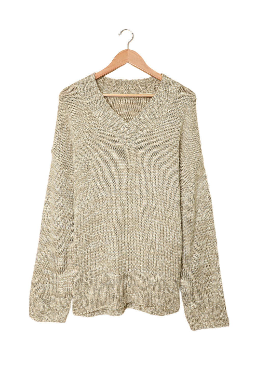 Gray V neck Drop Shoulder Knitted Sweater Sweaters & Cardigans JT's Designer Fashion