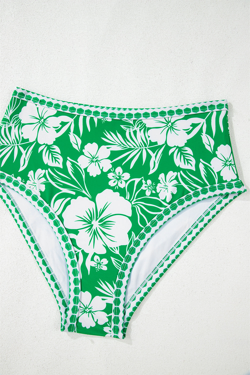 Green Floral Print One Shoulder High Waist Bikini Set Bikinis JT's Designer Fashion