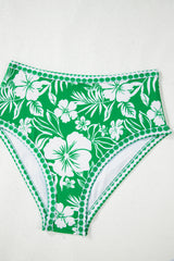 Green Floral Print One Shoulder High Waist Bikini Set Bikinis JT's Designer Fashion