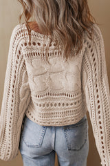 Smoke Gray Hollow-out Cable Knit Cropped Sweater Sweaters JT's Designer Fashion