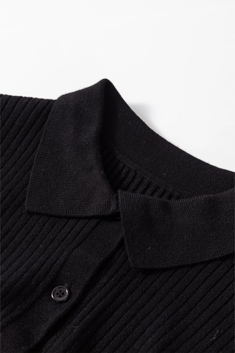 Black Ribbed Knit Collared Slim Fit Sweater Cardigan Cardigans JT's Designer Fashion