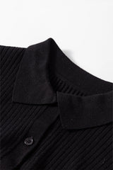 Black Ribbed Knit Collared Slim Fit Sweater Cardigan Cardigans JT's Designer Fashion