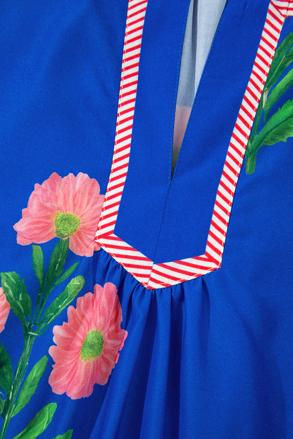 Blue Floral Short Sleeve Split Neck Loose Mini Dress Floral Dresses JT's Designer Fashion